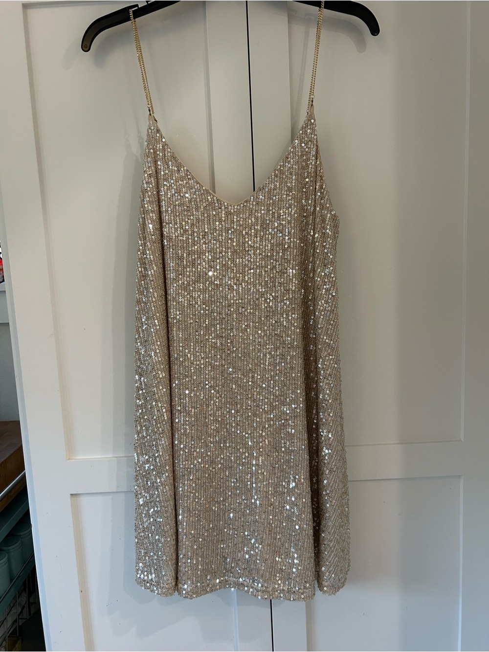 Sequin Slip Mini Dress in Light Champagne